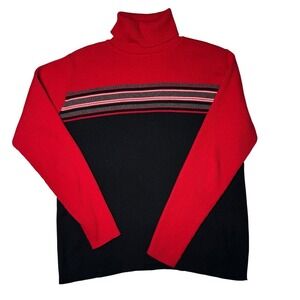 Karen Scott Retro 90s Striped Ribbed Knit Turtleneck Sweater Ski Cabin Cozy W PL